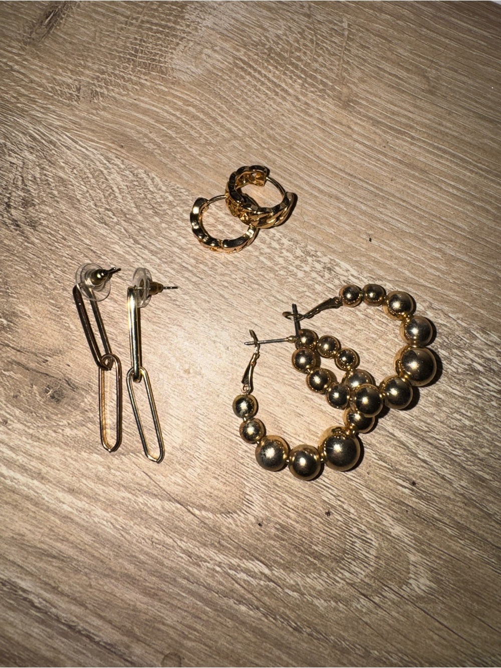 Gold Hoop Earrings Set - Classic Sculpted and Beaded Styles